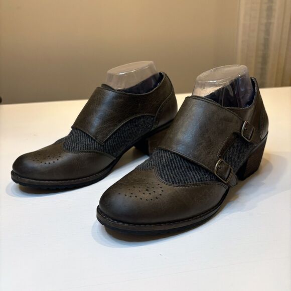 Aetrex Women's Distressed Leather Double Buckle Comfort Shoes Heels US Size 8.5 - Picture 2 of 9